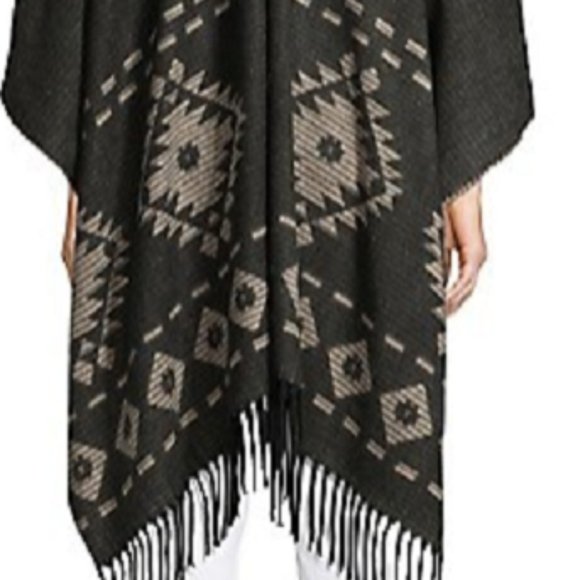 Fringe Trimmed Ruana Shawl - Picture 2 of 2